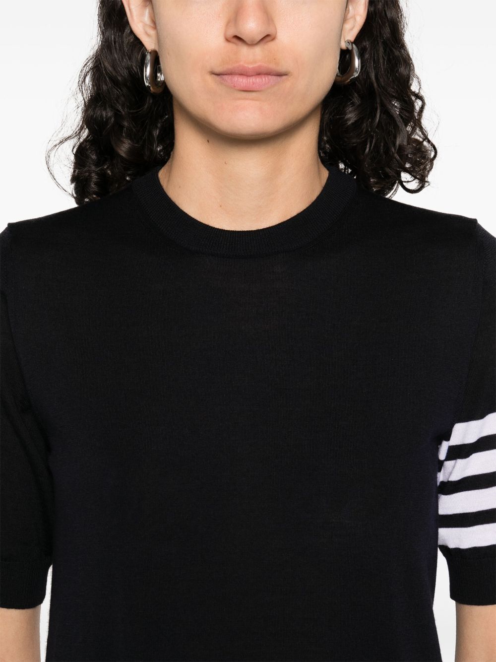 THOM BROWNE 4-Bar Wool Crew Neck Top for Women