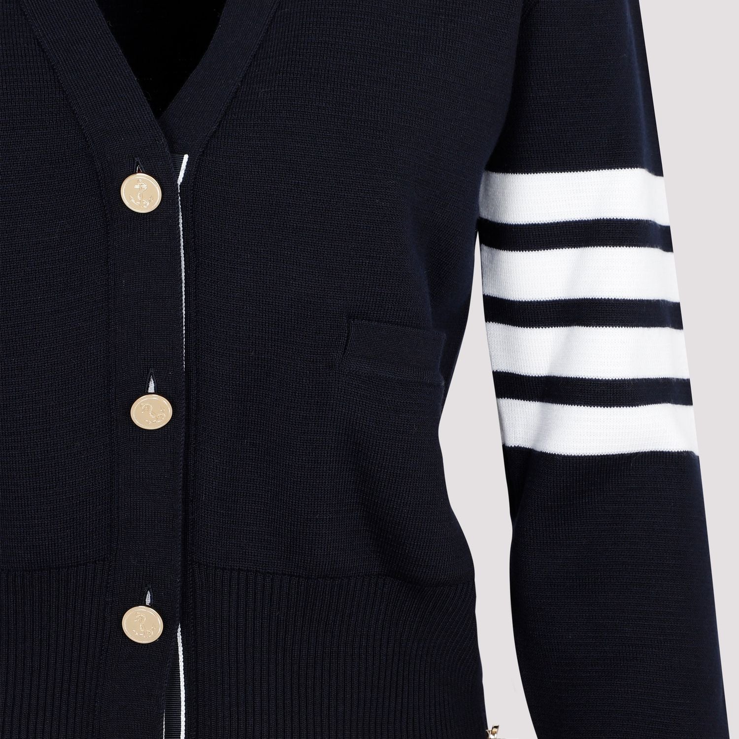 THOM BROWNE Wool Cardigan with 4-Bar Detail