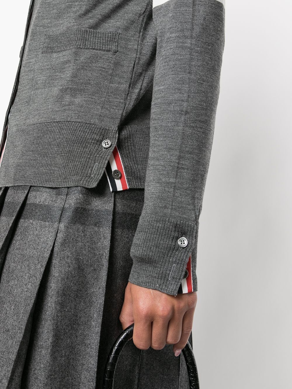 THOM BROWNE 4-Bar Wool Cardigan with Buttoned Cuffs for Women