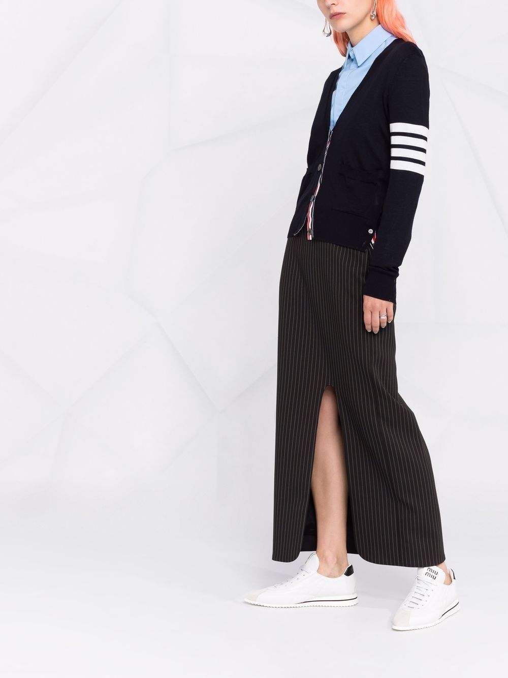 THOM BROWNE Wool Cardigan with Signature Stripe Trim