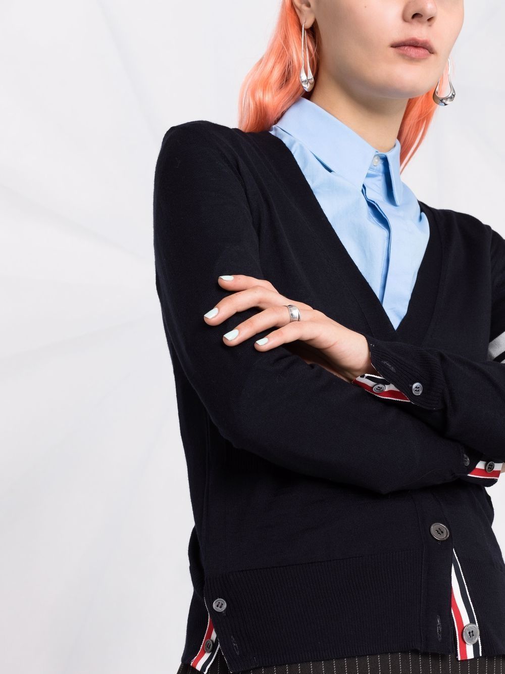 THOM BROWNE Wool Cardigan with Signature Stripe Trim