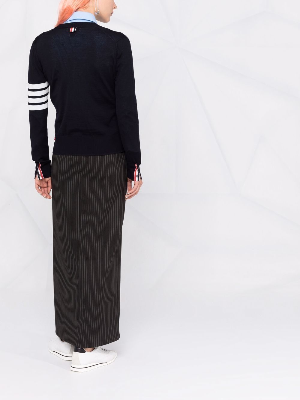 THOM BROWNE Wool Cardigan with Signature Stripe Trim
