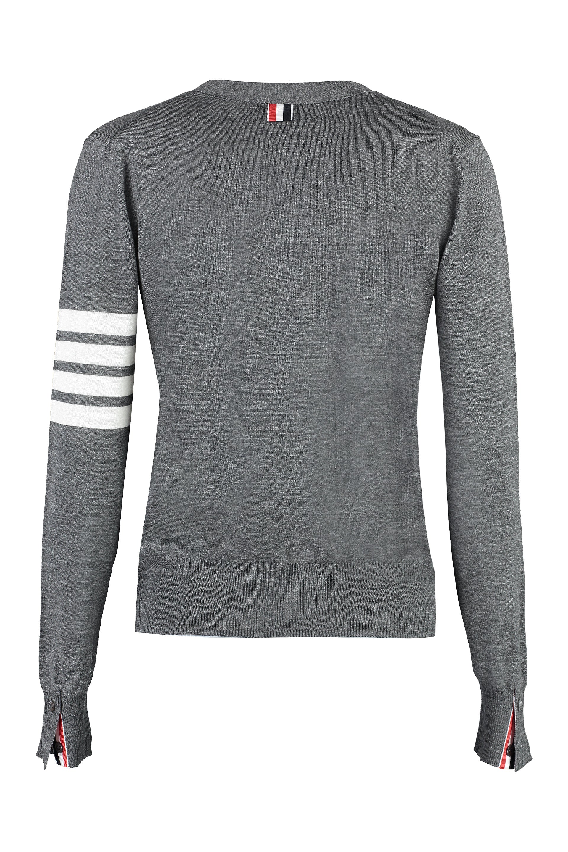 THOM BROWNE Relaxed V-Neck Cardigan with Four Bar Detail for Women