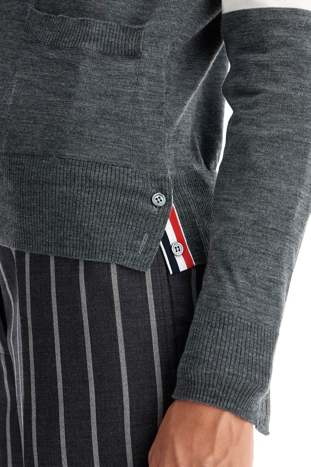 THOM BROWNE Relaxed V-Neck Cardigan with Four Bar Detail for Women