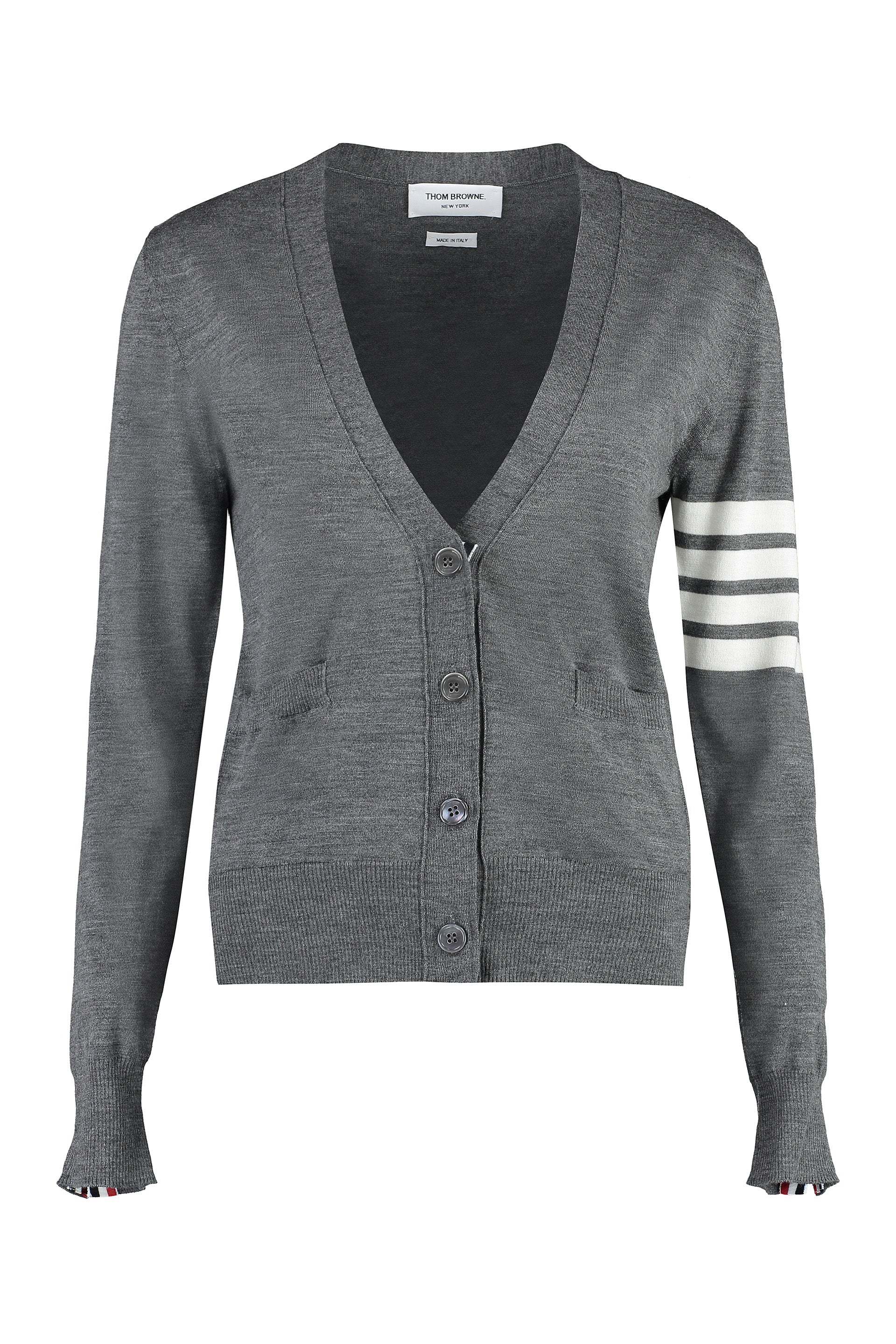 THOM BROWNE Relaxed V-Neck Cardigan with Four Bar Detail for Women