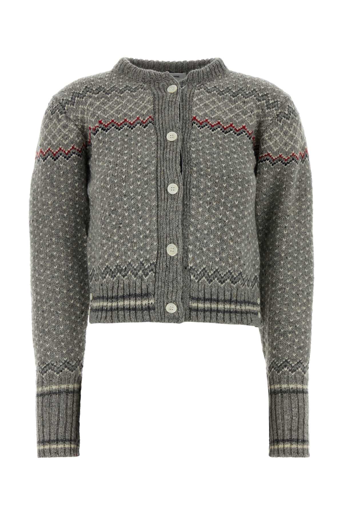 THOM BROWNE Embroidered Wool Blend Cardigan