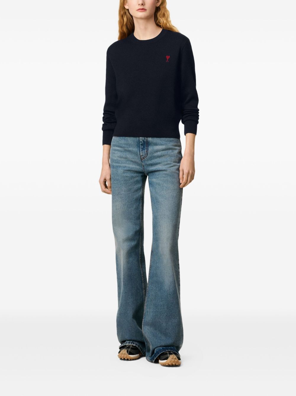 AMI PARIS Heart Embroidered Wool Knit Crew Neck Sweater