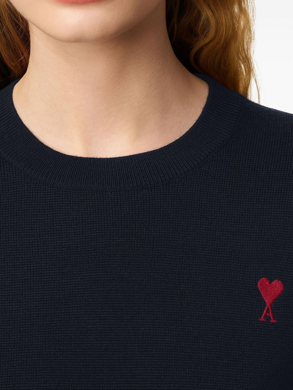 AMI PARIS Heart Embroidered Wool Knit Crew Neck Sweater