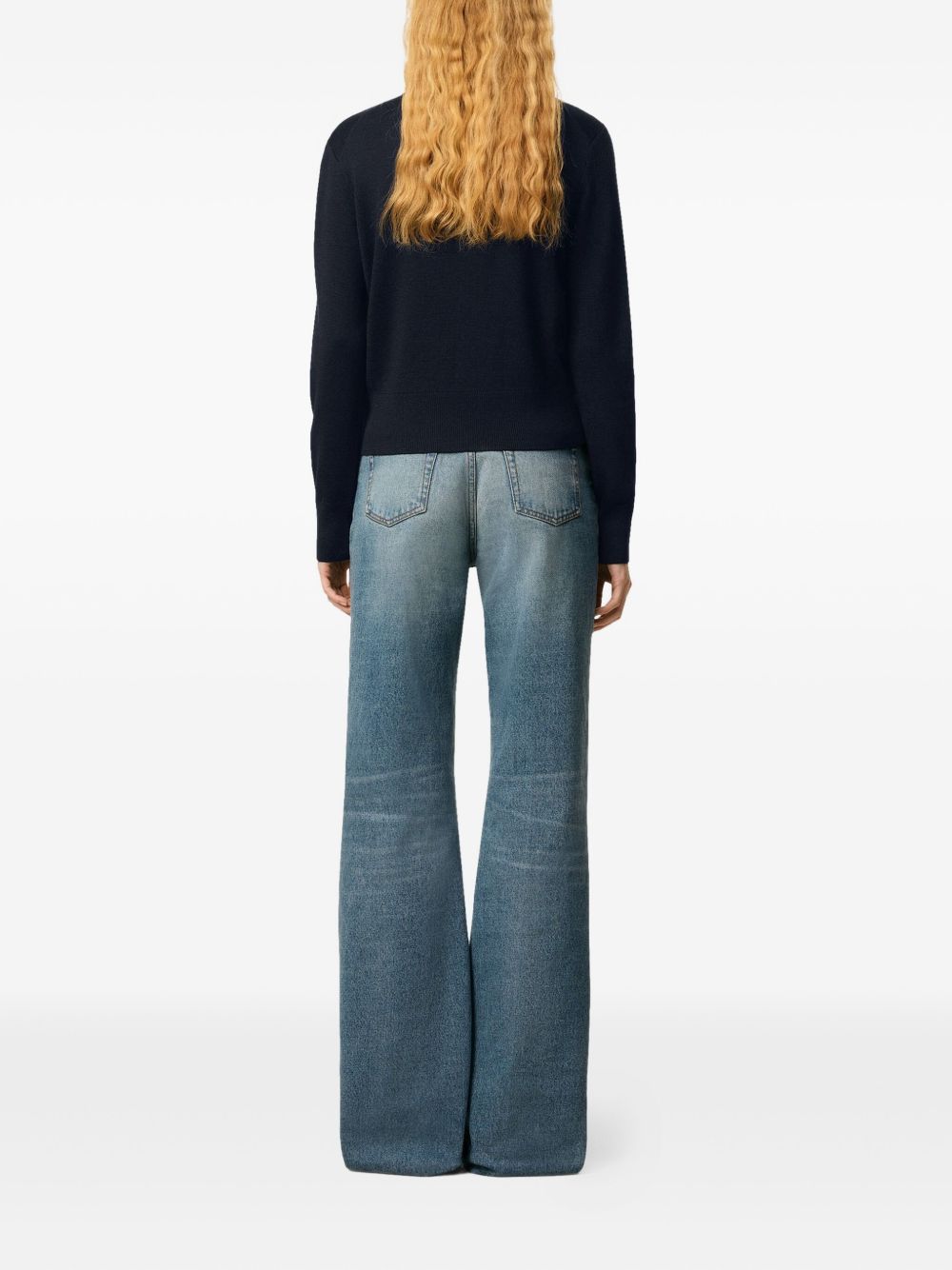 AMI PARIS Heart Embroidered Wool Knit Crew Neck Sweater