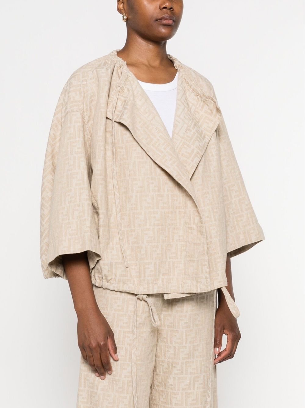 FENDI Relaxed Fit Cotton Linen Jacket with Drawstring