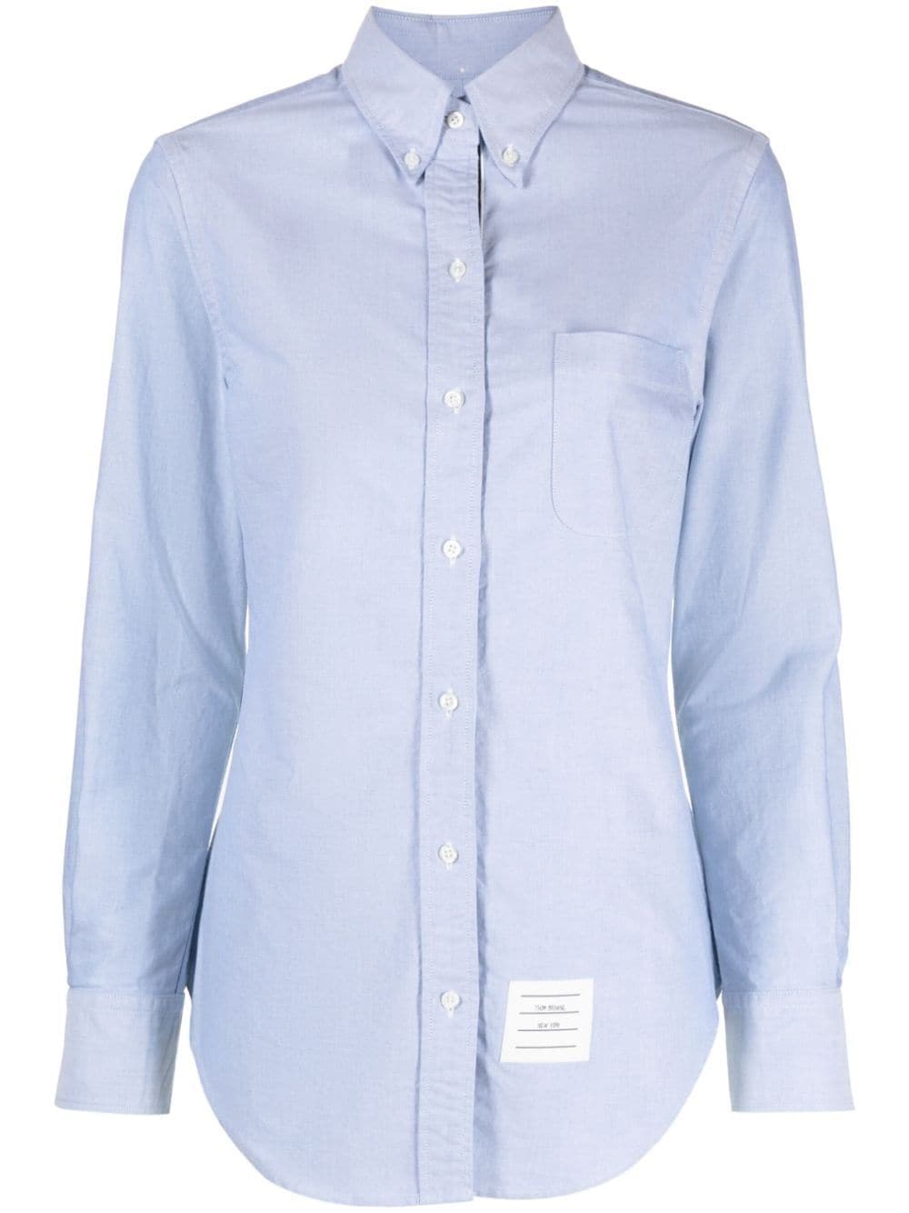 THOM BROWNE Light Blue Cotton Logo Patch Shirt for Women