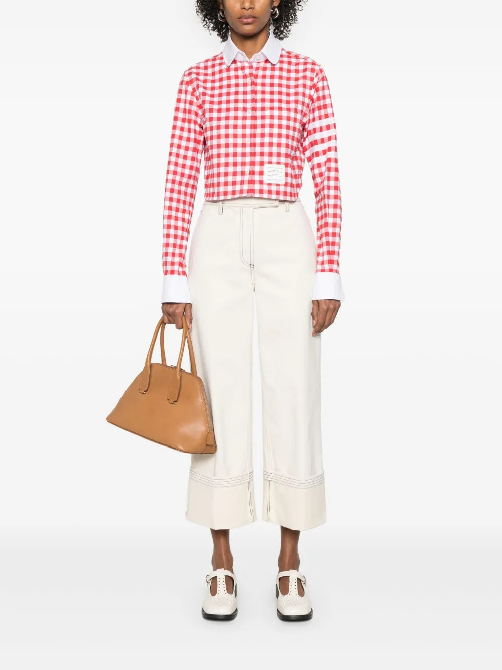 THOM BROWNE Cropped Round Collar Mini Shirt for Women