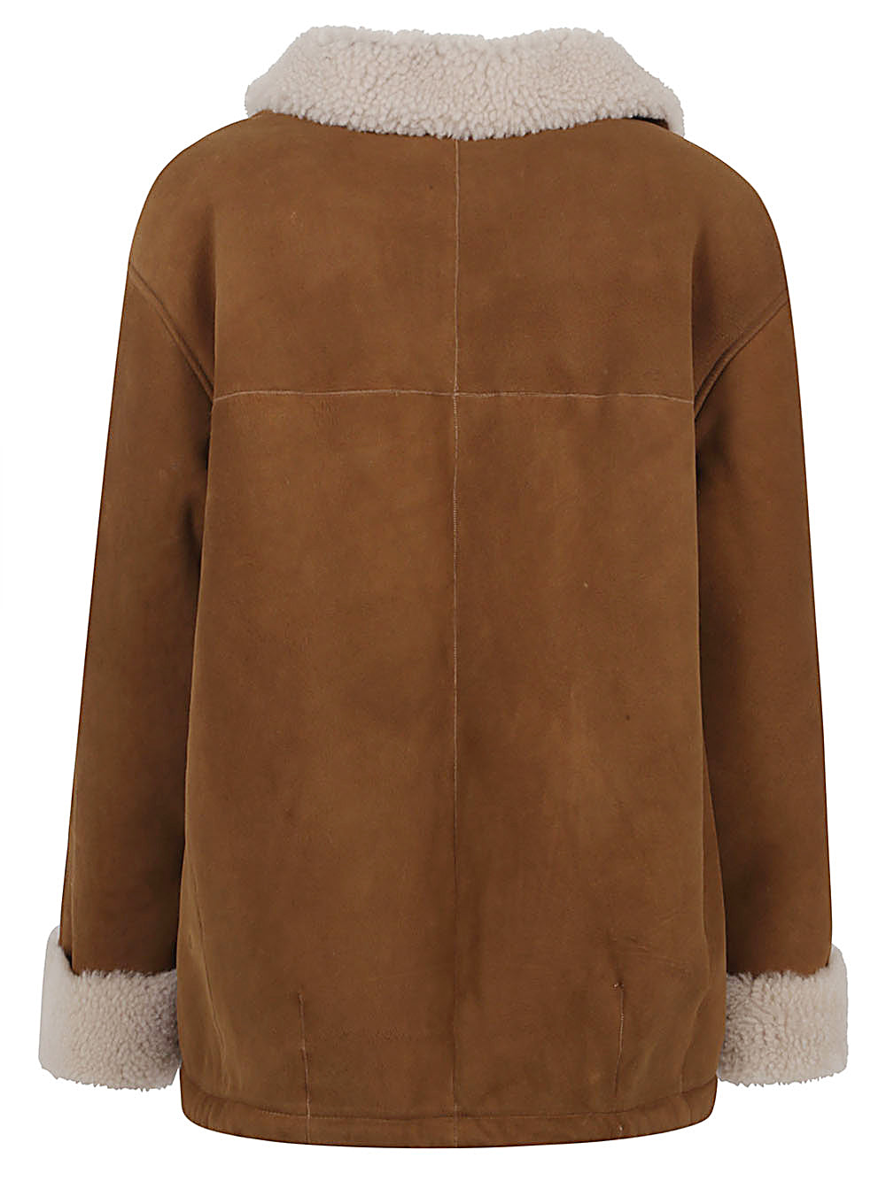 ENES Double-Breasted Leather Jacket with Contrast Fur Lapels - Women