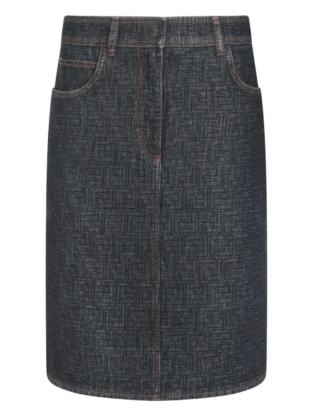 FENDI Flared Midi Denim Skirt with All-Over Quilted Motif