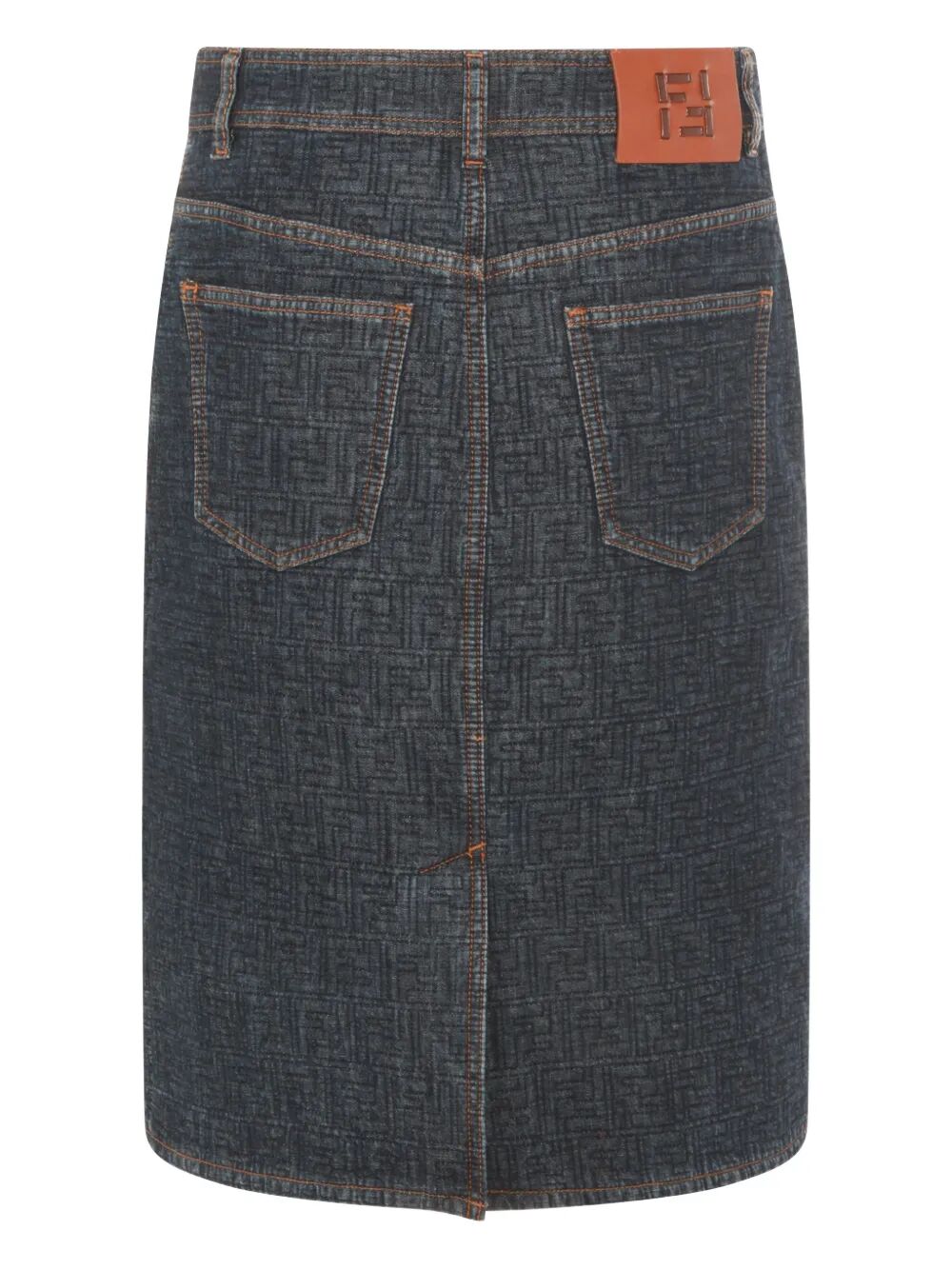 FENDI Flared Midi Denim Skirt with All-Over Quilted Motif