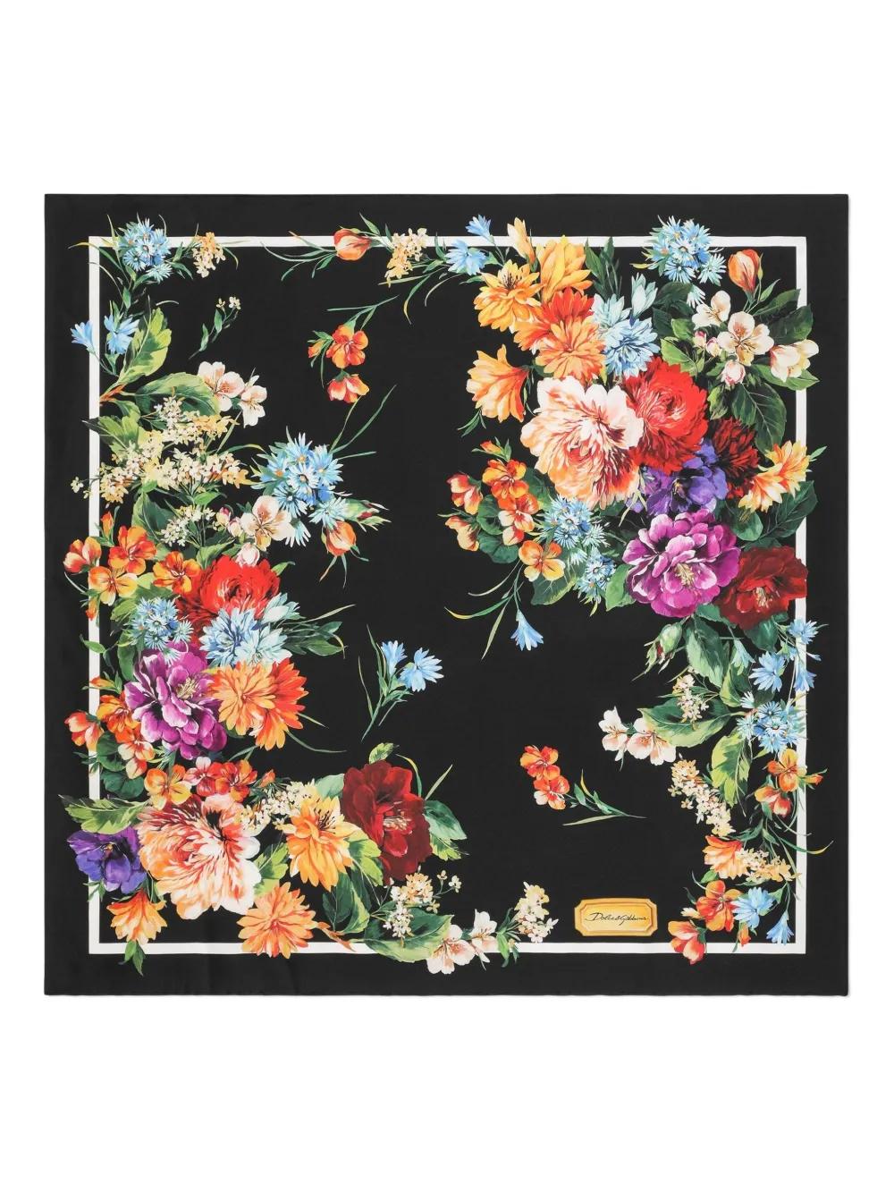 DOLCE & GABBANA Square Design Floral Print Silk Scarf