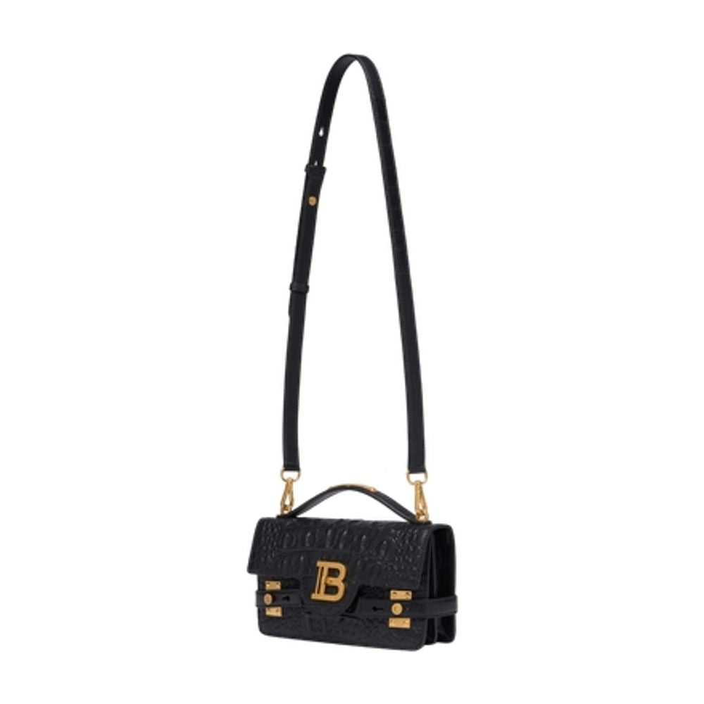 BALMAIN Mini Calfskin Croco Embossed Shoulder Bag