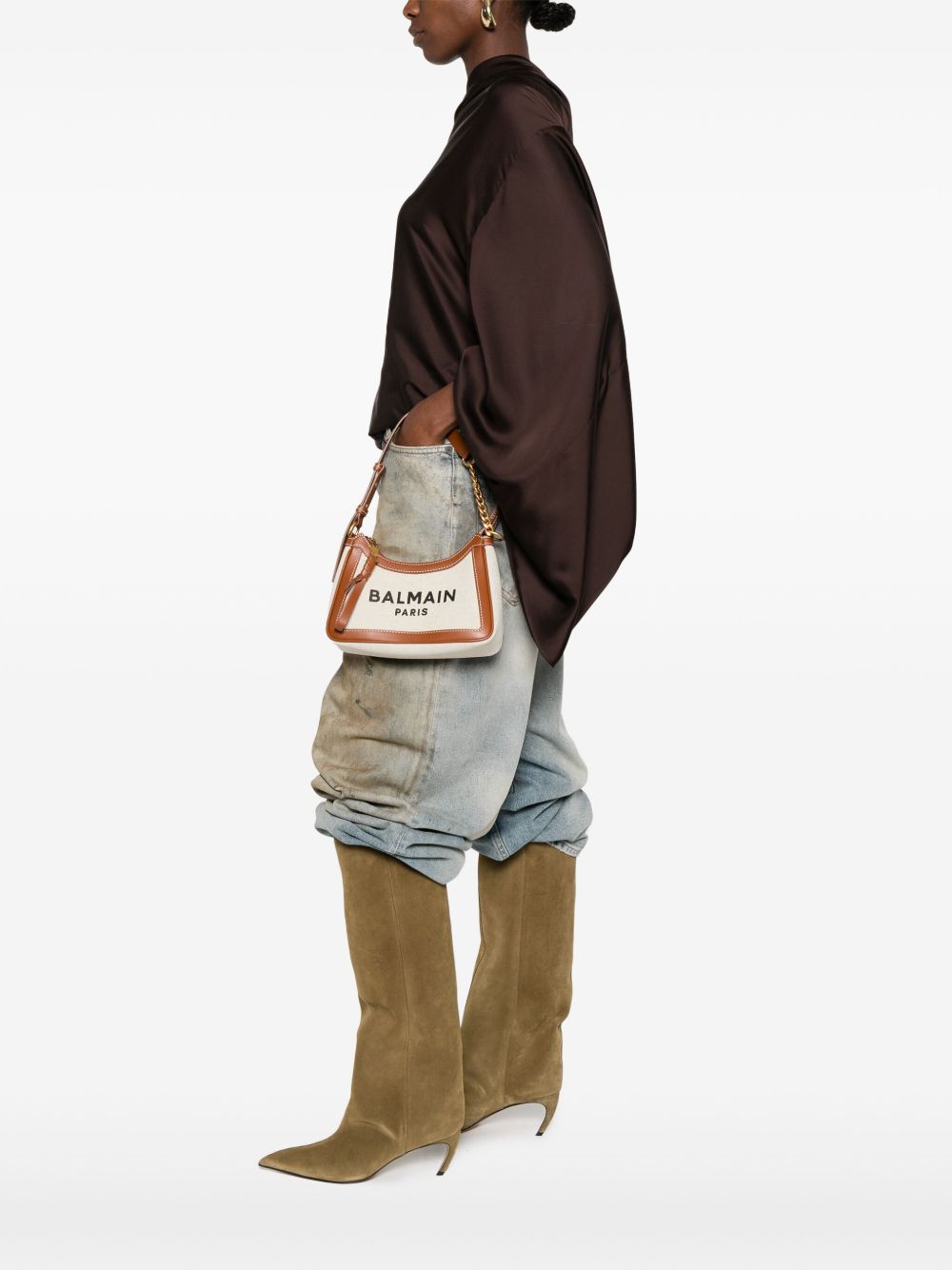 BALMAIN Mini Canvas Shoulder Handbag