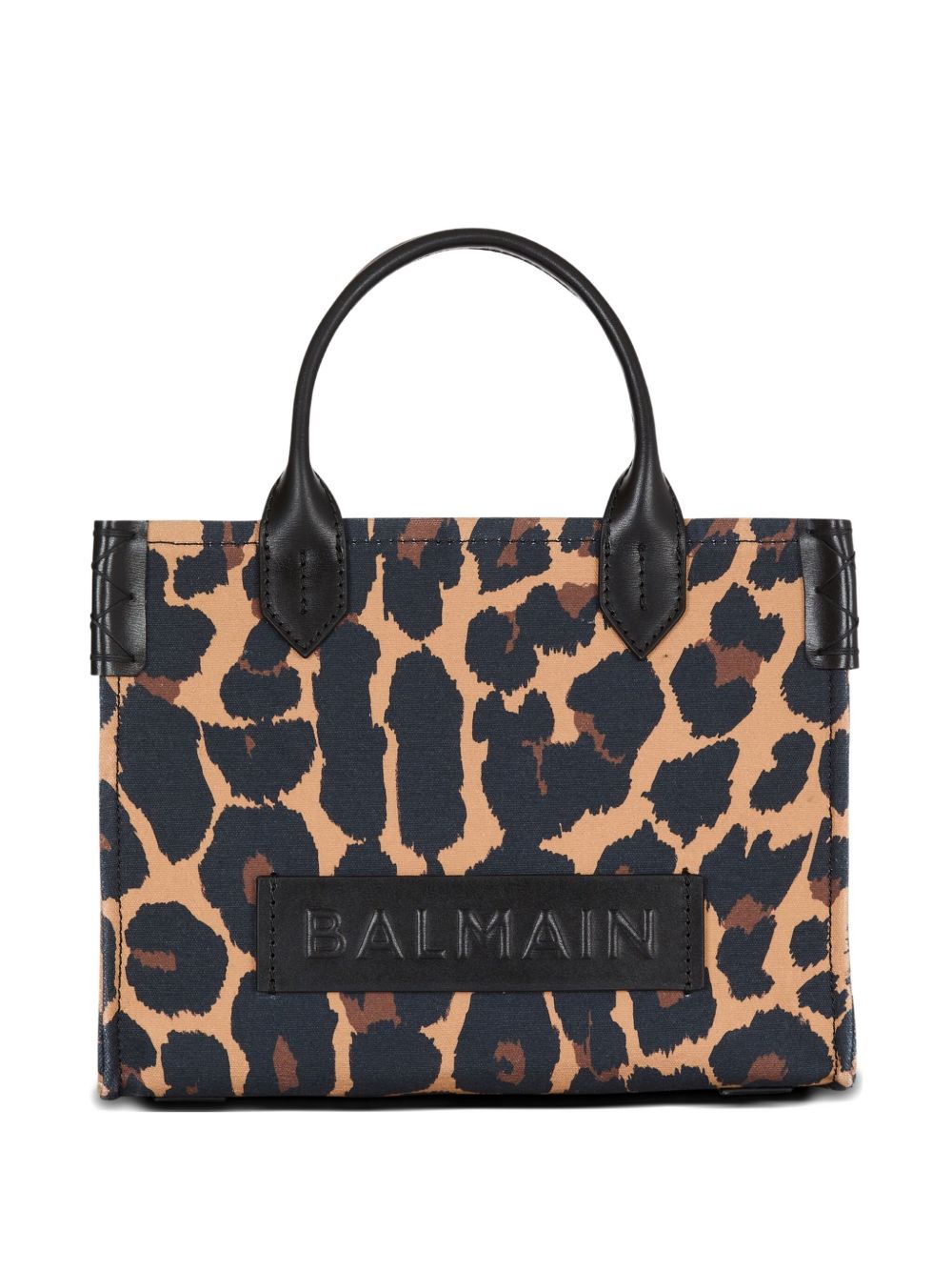 BALMAIN Mini Leopard Print Canvas Tote Handbag