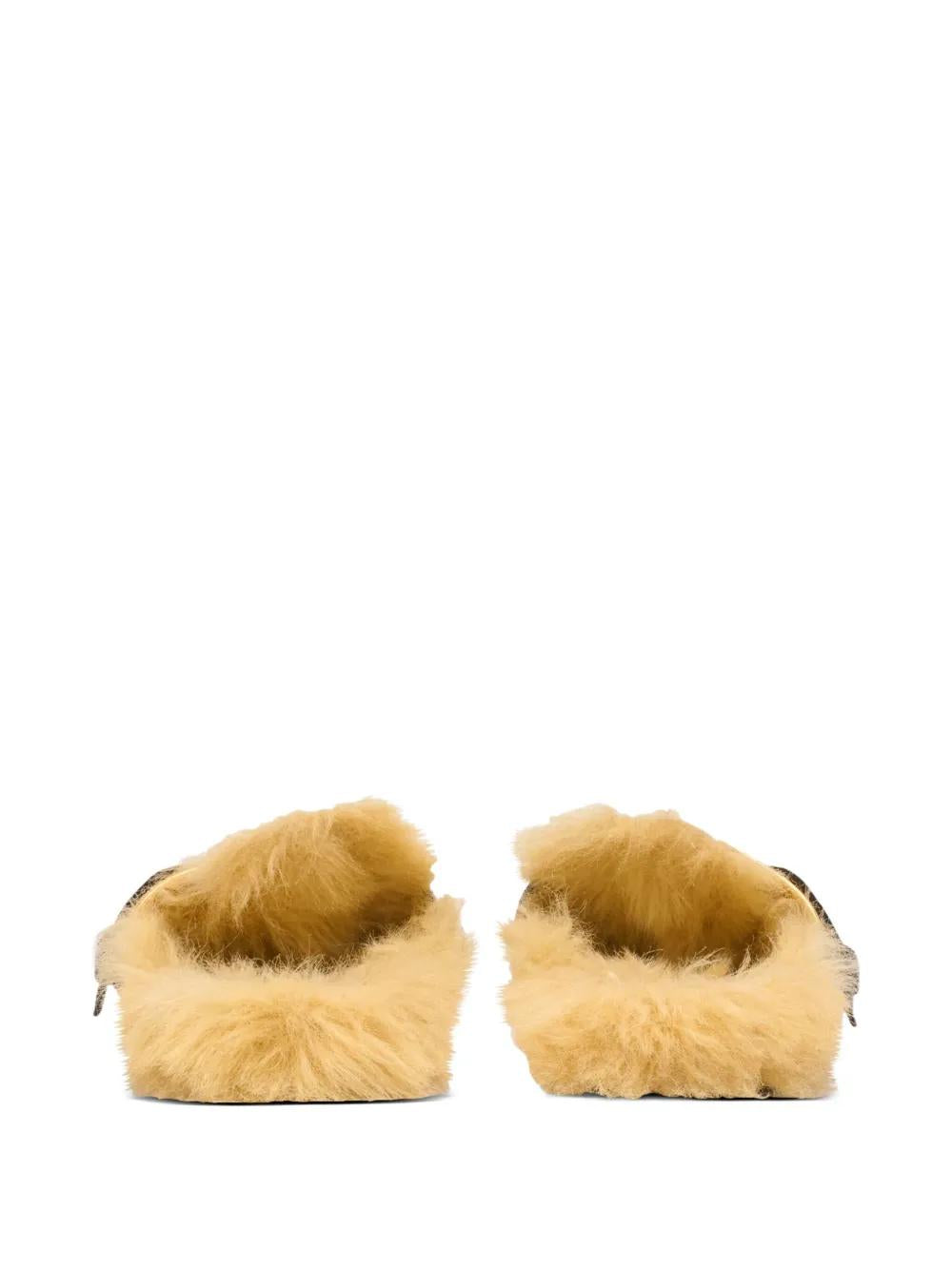BALMAIN Faux Fur Lined Slip-On Flat with Decorative Buckle Detail