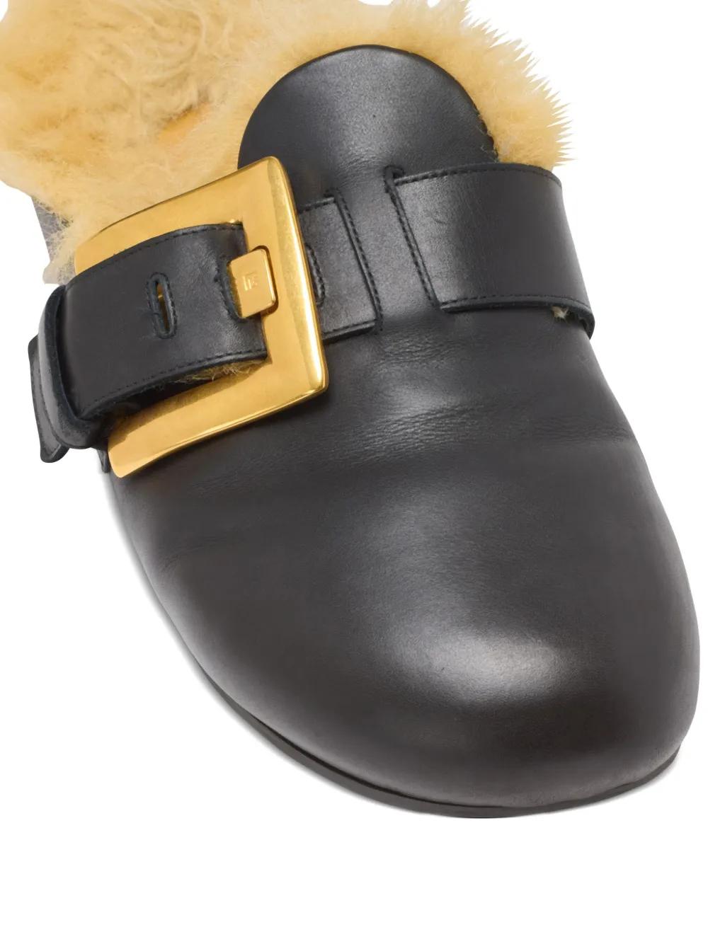 BALMAIN Faux Fur Lined Slip-On Flat with Decorative Buckle Detail