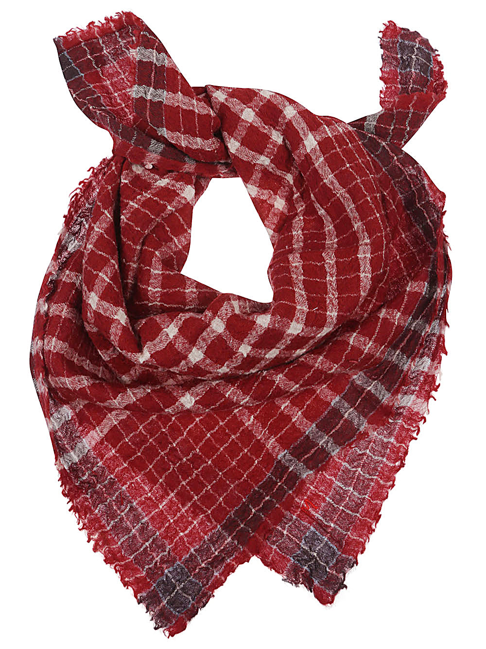 MOISMONT Checkered Wool Scarf with Fringed Edges