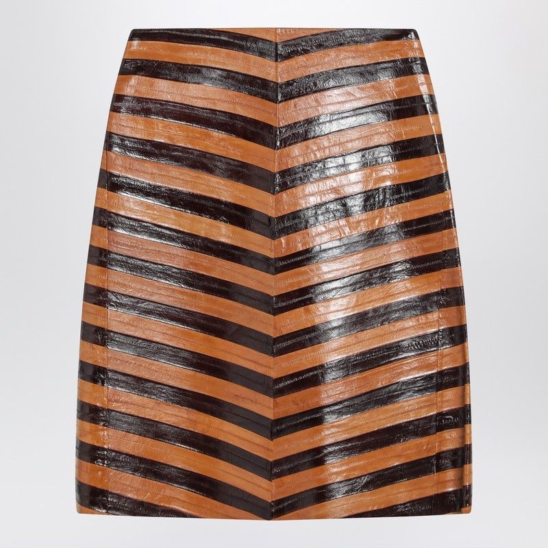 FENDI Two-Tone Chevron Pleated Midi Skirt