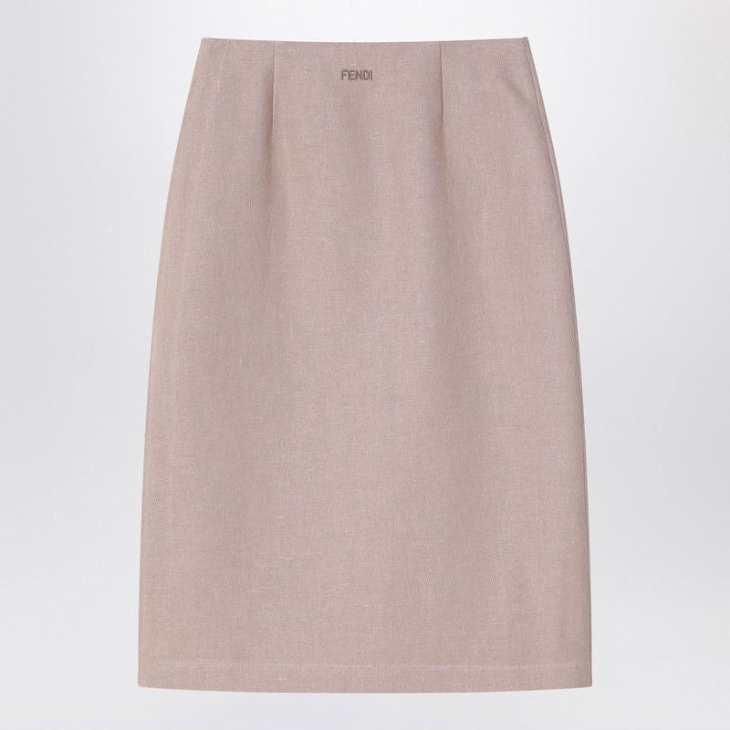 FENDI Linen Longuette Skirt with Side Slit and Pocket