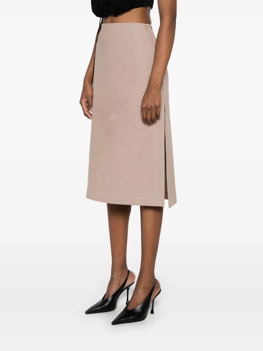FENDI Waxed Linen Straight Midi Skirt