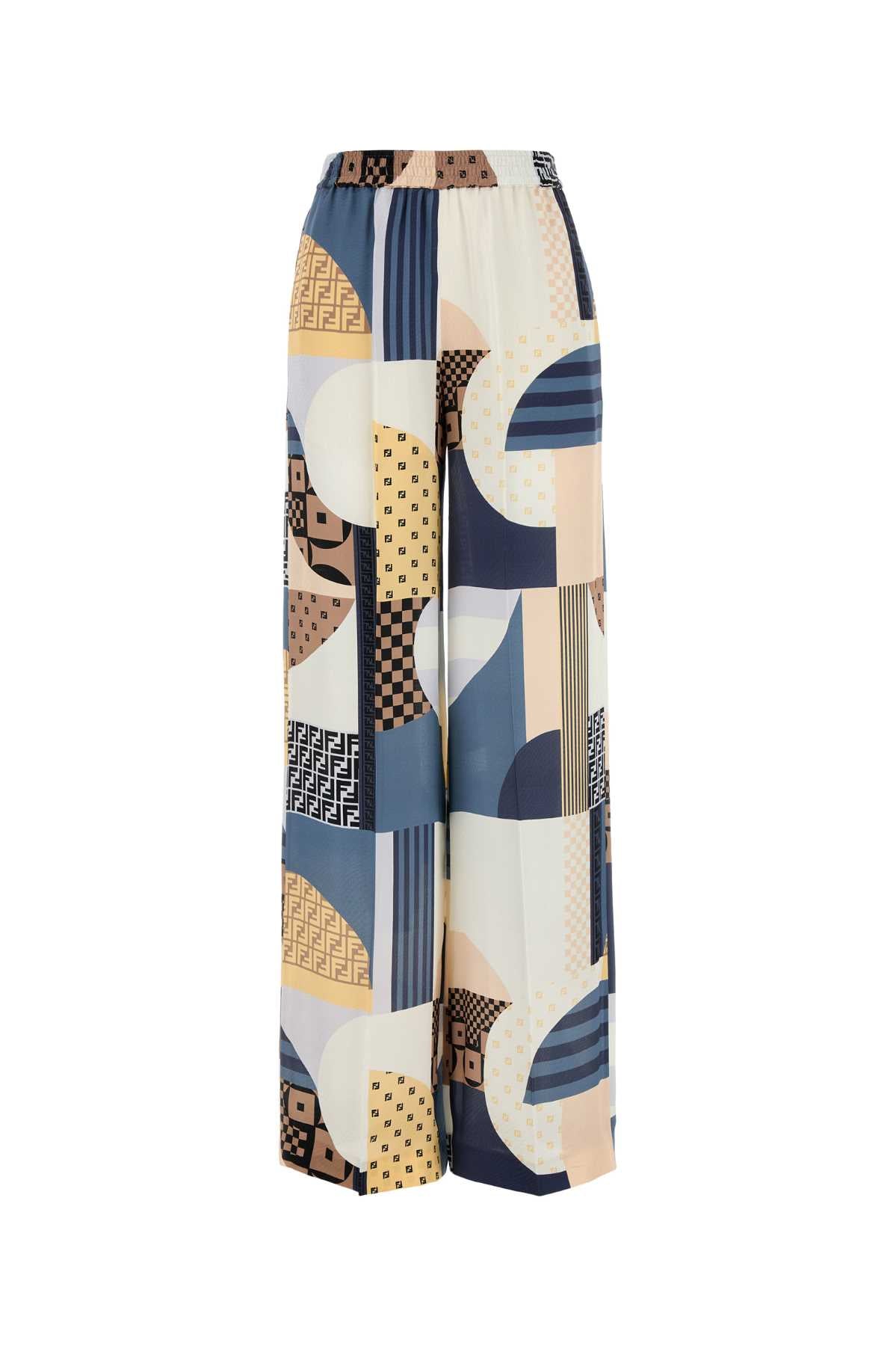 FENDI Patchwork Print Silk Flowing Pyjama Trousers