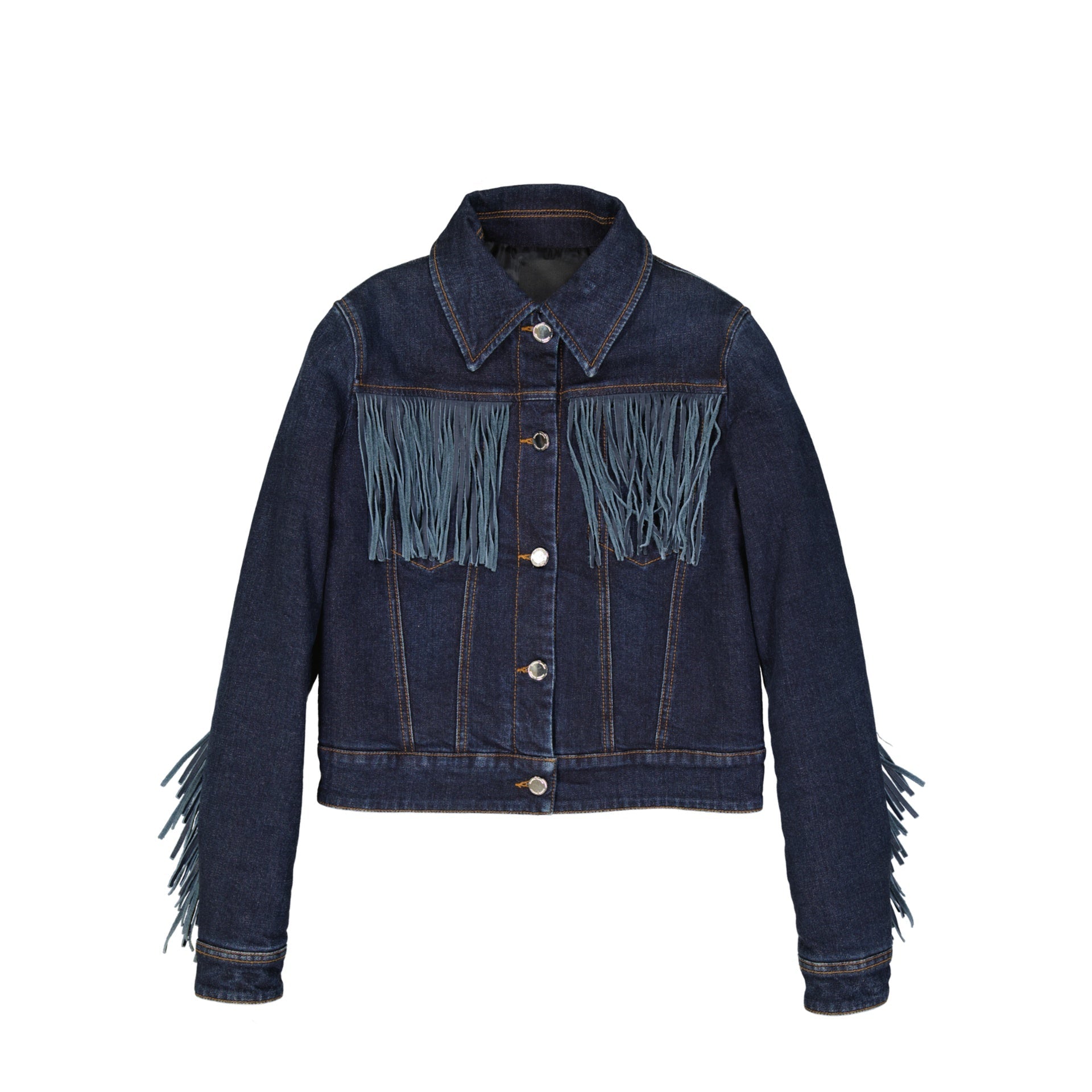 FRANKIE MORELLO Women's Stylish Denim Jacket with Fringe Detail