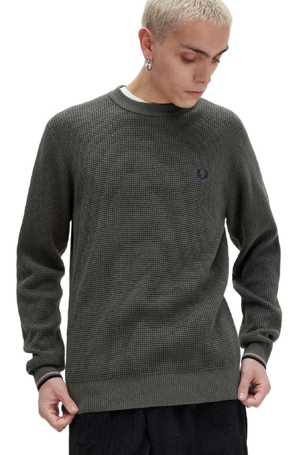 FRED PERRY Classic Honeycomb Texture Crew Neck Sweater