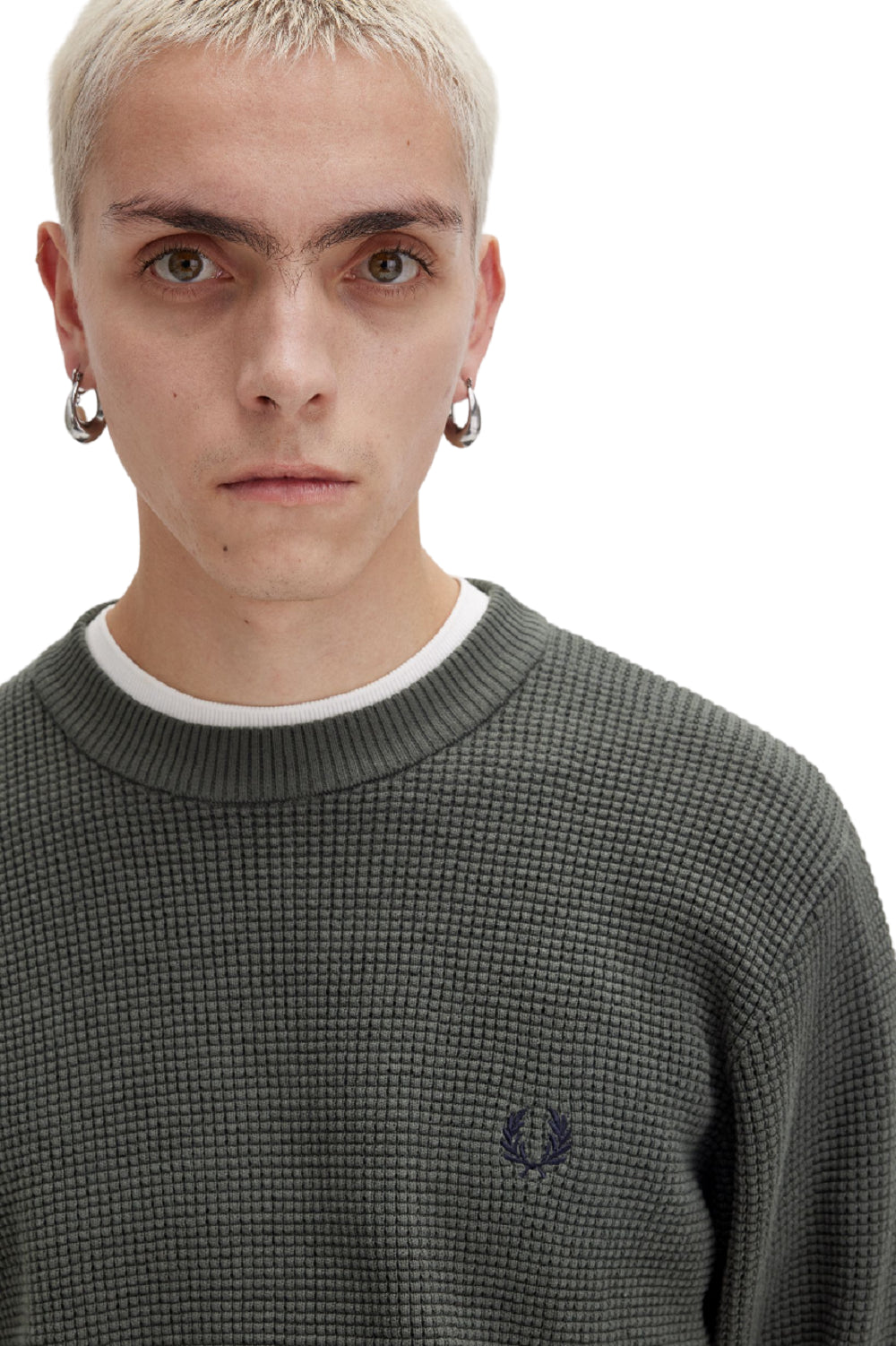 FRED PERRY Classic Honeycomb Texture Crew Neck Sweater