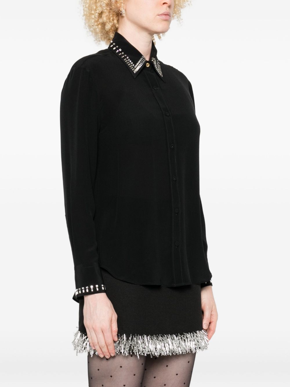 TRAME AUREE Cotton Shirt with Crystal-Embellished Collar and Cuffs