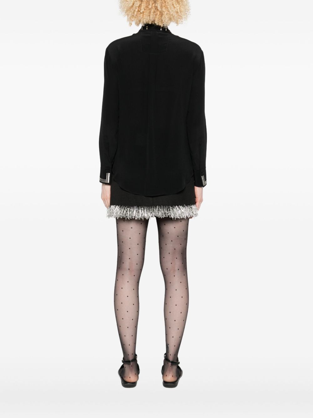 TRAME AUREE Cotton Shirt with Crystal-Embellished Collar and Cuffs