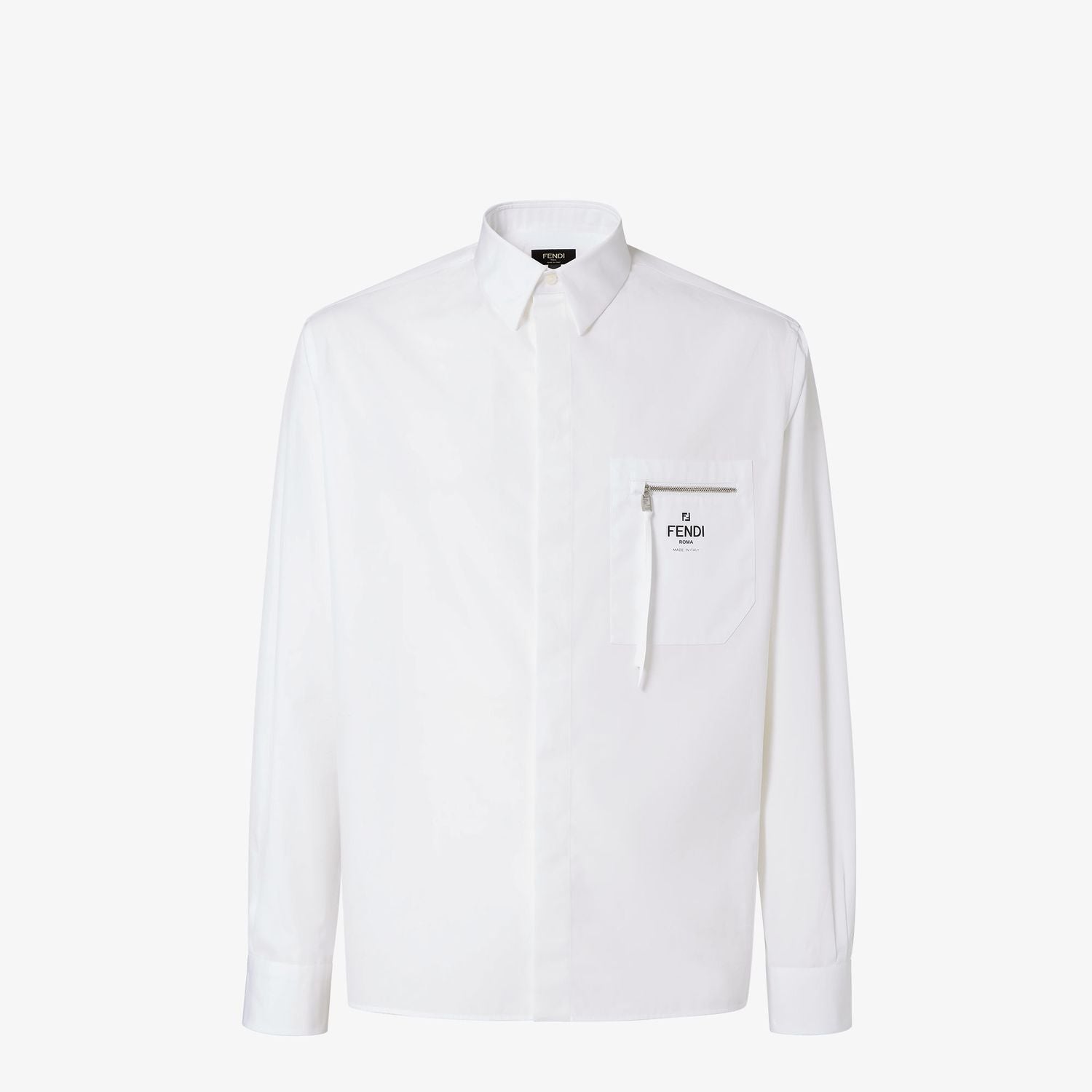 FENDI Boxy Fit Cotton Shirt with Zip Pocket