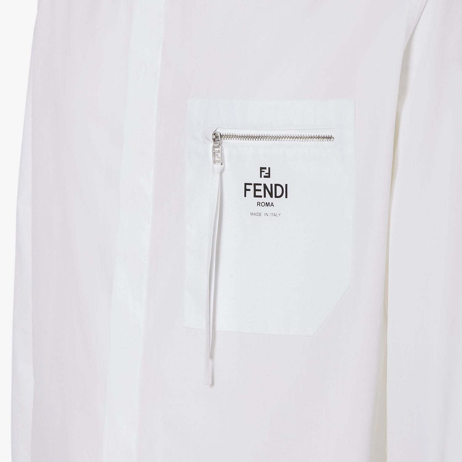 FENDI Boxy Fit Cotton Shirt with Zip Pocket