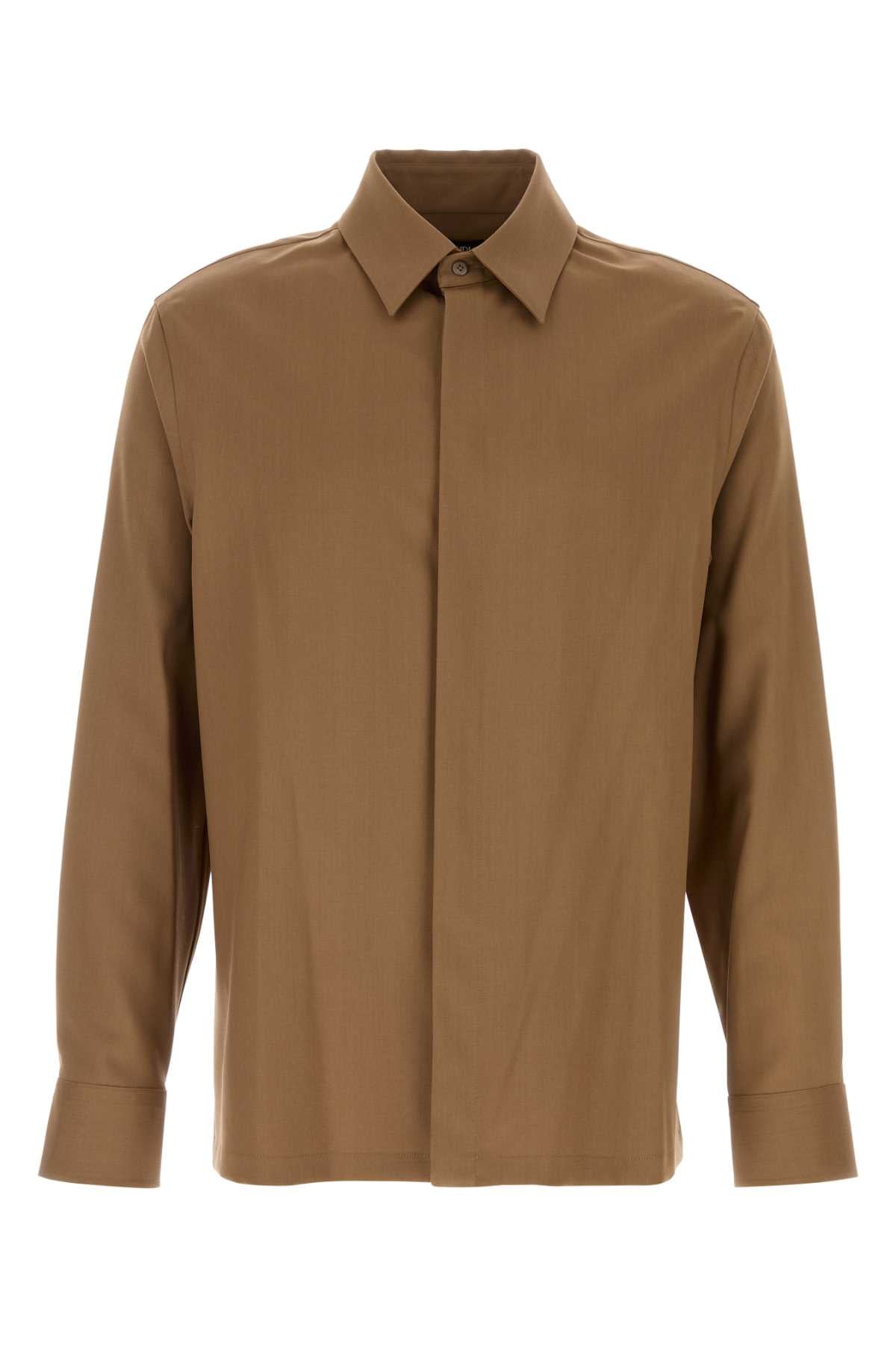 FENDI Men's Classic Wool Shirt with Embossed Logo