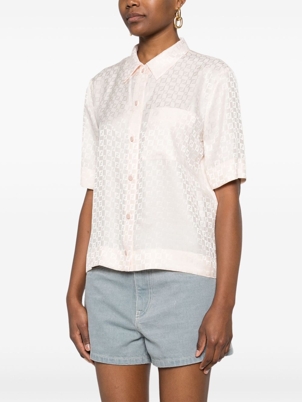 FENDI Front Button Placket Chest Pocket Shirt with Pointed Collar - Women's SS25