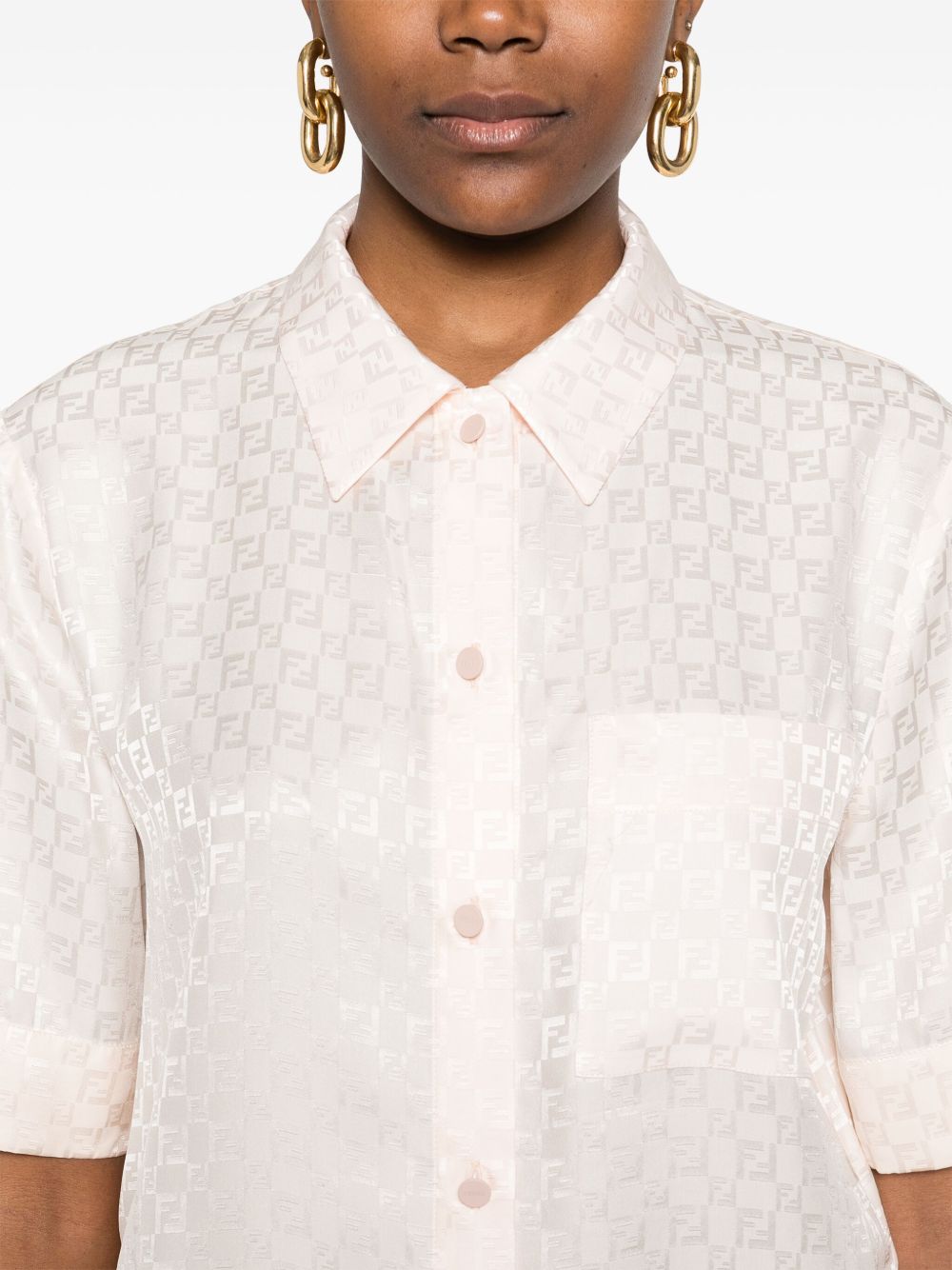 FENDI Front Button Placket Chest Pocket Shirt with Pointed Collar - Women's SS25
