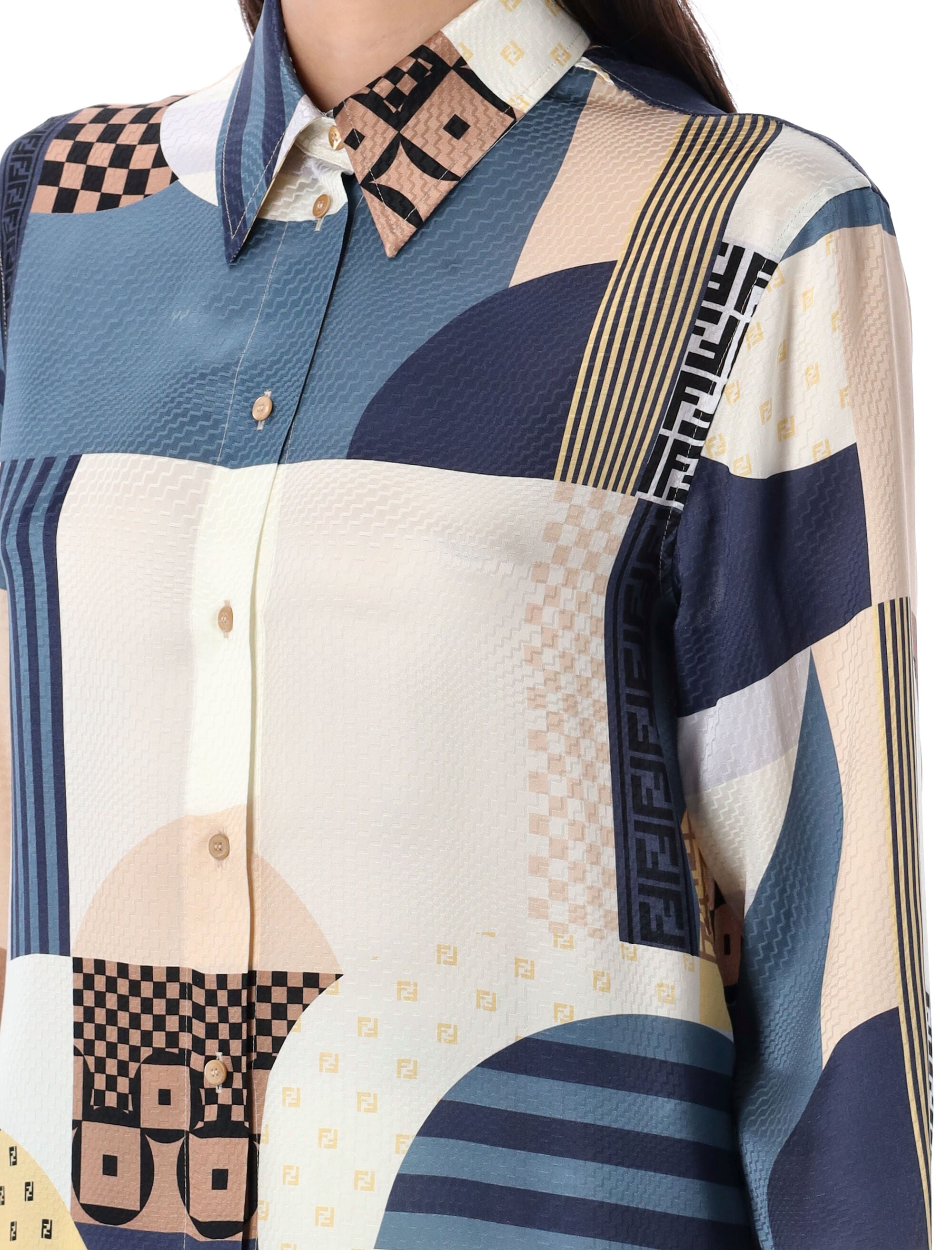 FENDI Patchwork Crepe Satin Shirt