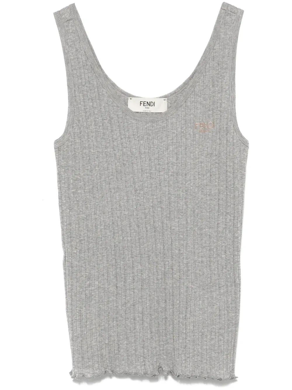 FENDI Ribbed Cotton Tank Top with Embroidered Logo