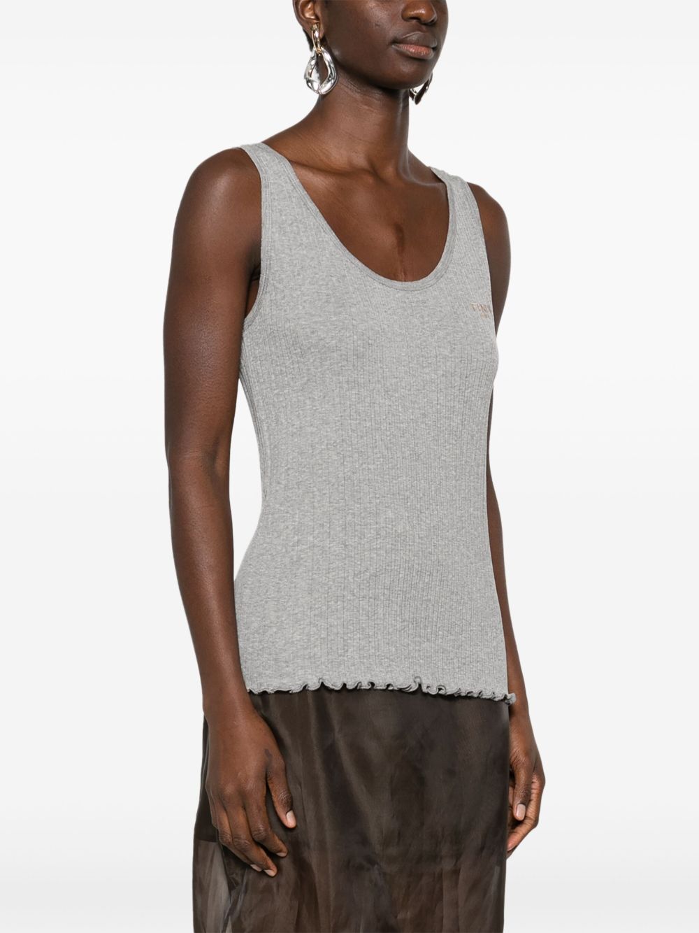 FENDI Ribbed Cotton Tank Top with Embroidered Logo