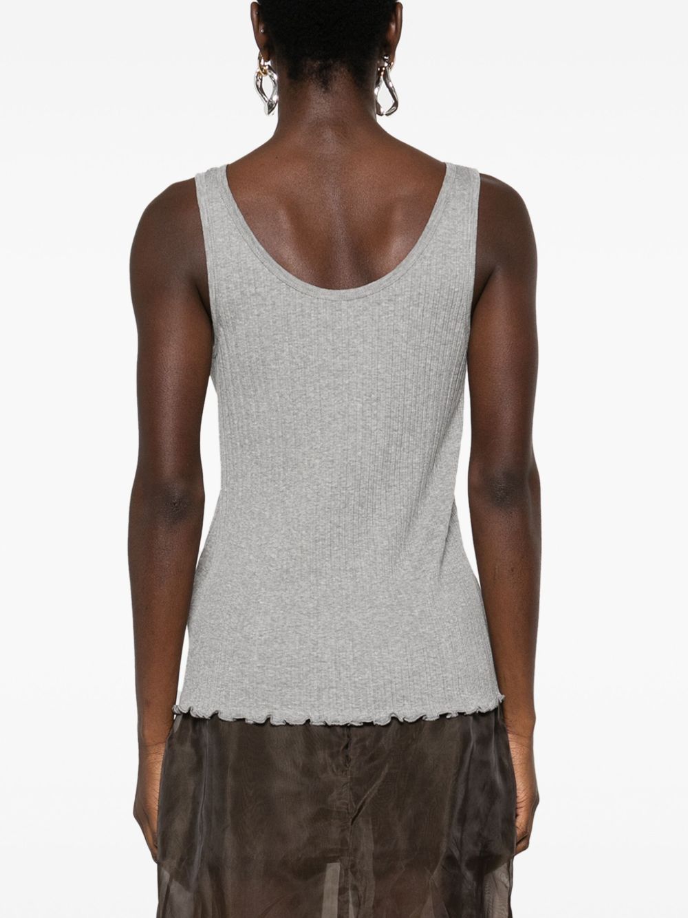 FENDI Ribbed Cotton Tank Top with Embroidered Logo