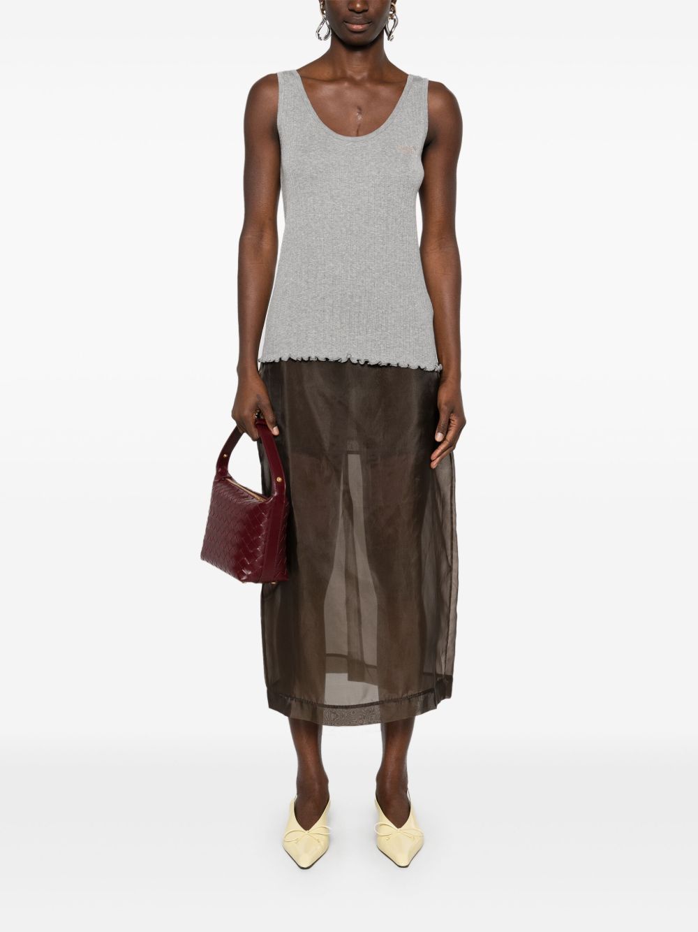 FENDI Ribbed Cotton Tank Top with Embroidered Logo