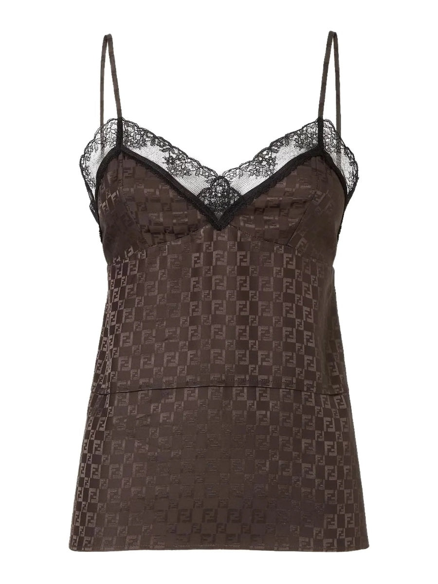 FENDI Sleeveless Jacquard Silk Top with Sweetheart Neckline - Size 38