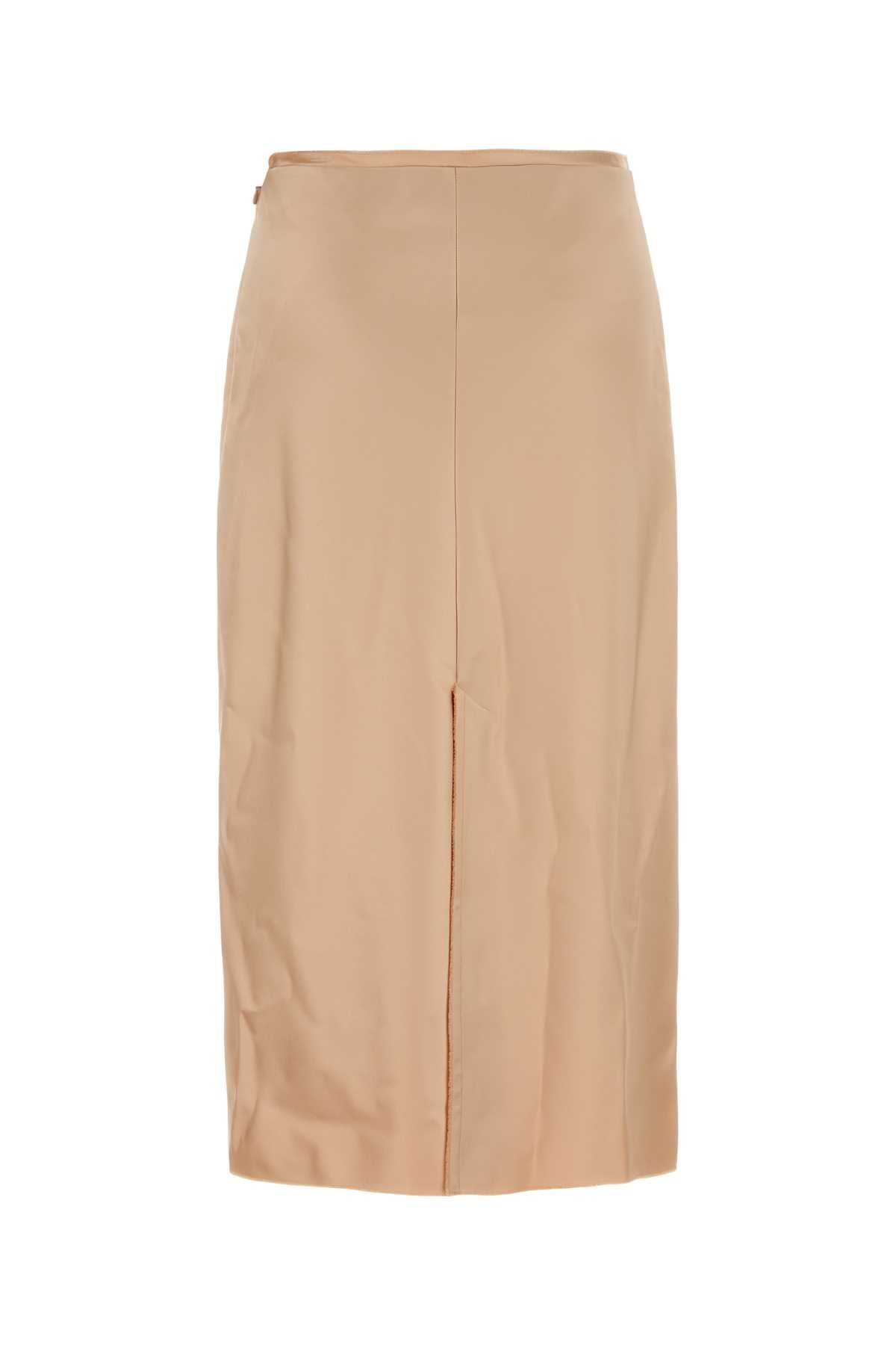AMI PARIS Pink Stretch Satin Midi Skirt with Raw Edge Details