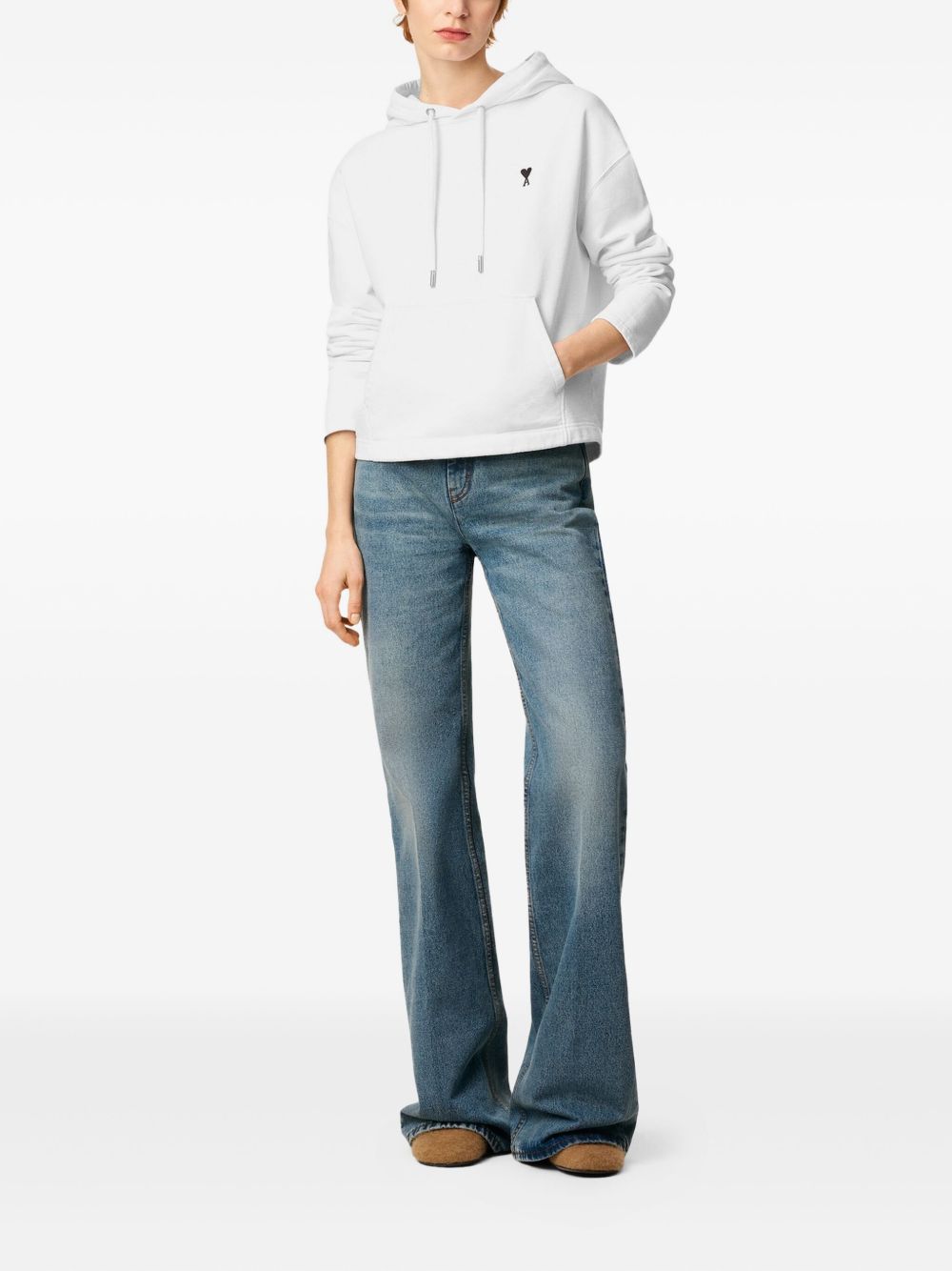 AMI PARIS Cropped Hoodie with Embroidered Heart Logo