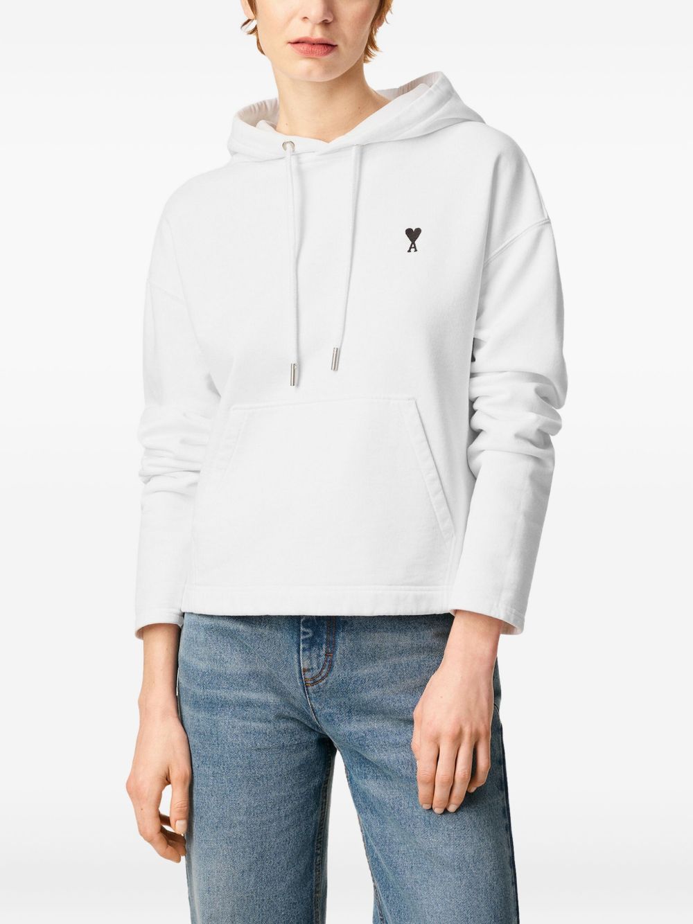 AMI PARIS Cropped Hoodie with Embroidered Heart Logo