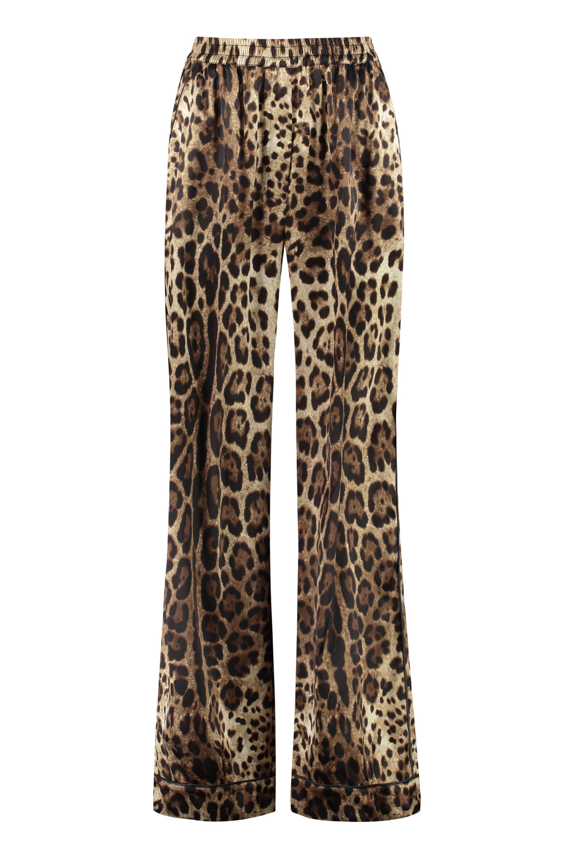 DOLCE & GABBANA Leopard Print Silk Pants with Elasticated Waist